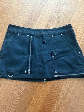 Vintage Womens Dogpile Punk Goth Black Canvas Miniskirt Large Made In USA
